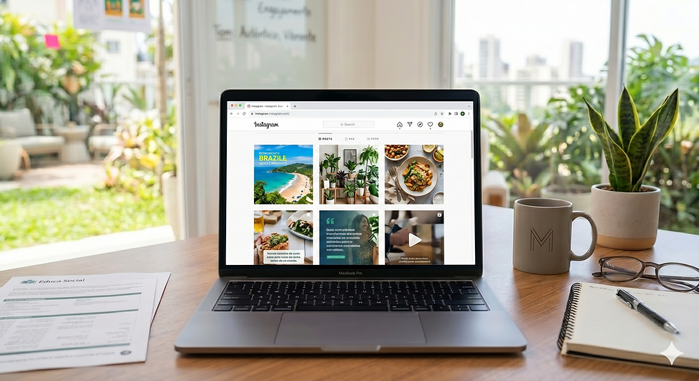 laptop aberto em cima da mesa com o instagram aberto