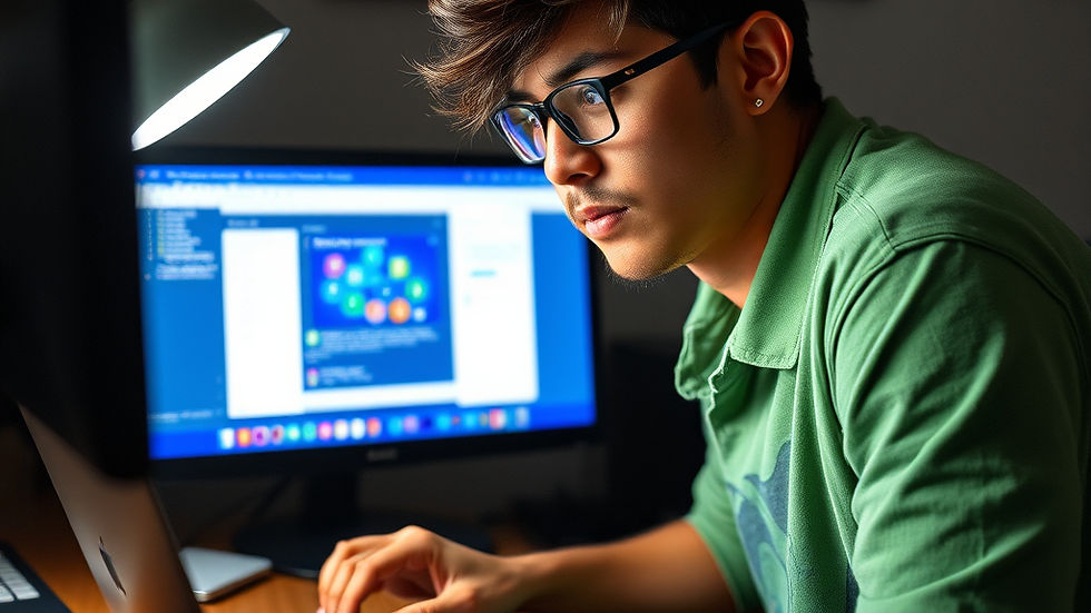 Homem concentrado postando em suas redes sociais através da plataforma educa.social no computador.