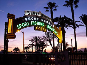 Santa monica pier entrance evening