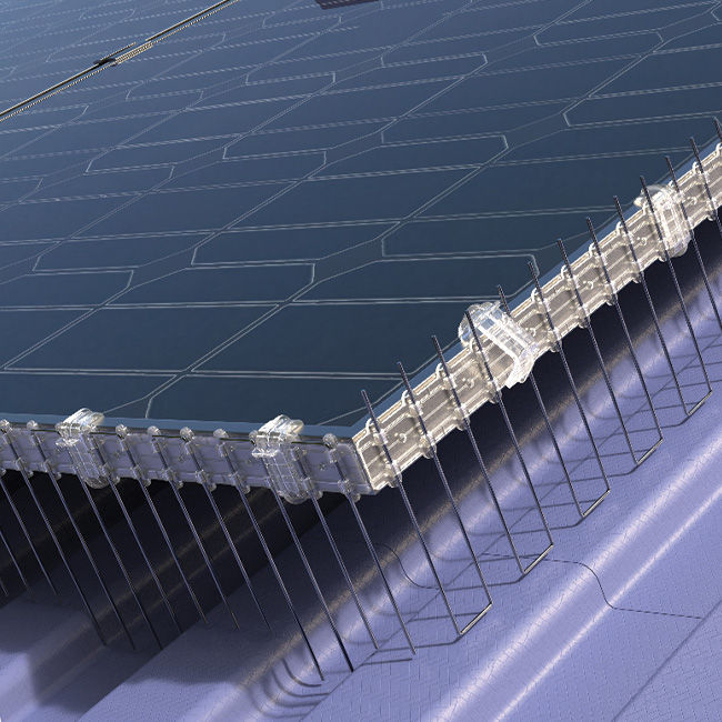 Thumbnail: Clear speed clips being used to attach the clear Solar-Guard Lite to a solar panel