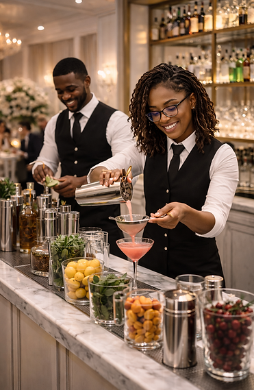 Elegant bartenders at a wedding reception.png