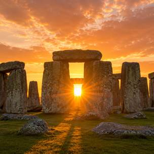 Ancient stone monument aligned with the sunrise during Summer Solstice celebrations