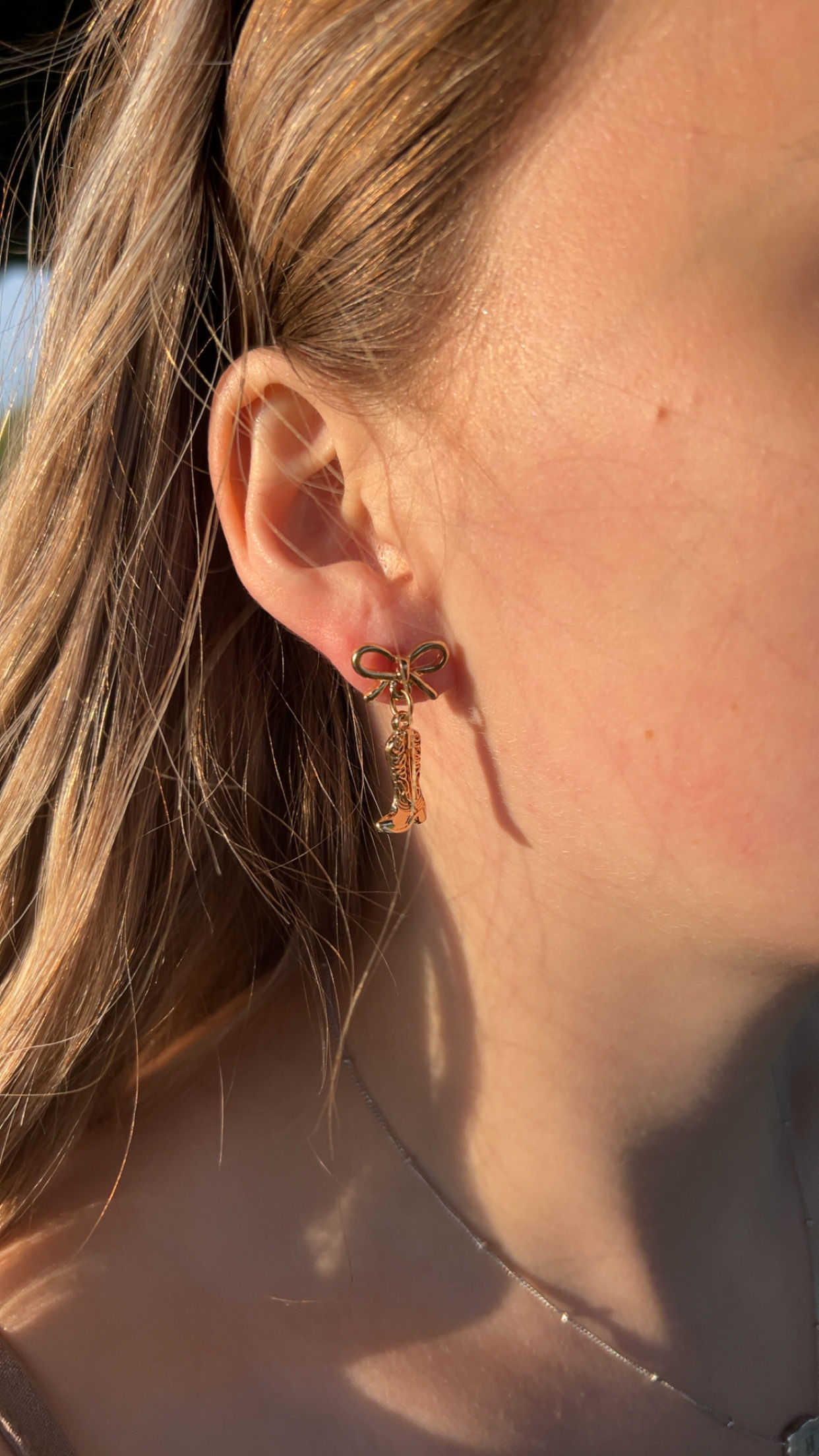 Gold Boot Bow Dangles
