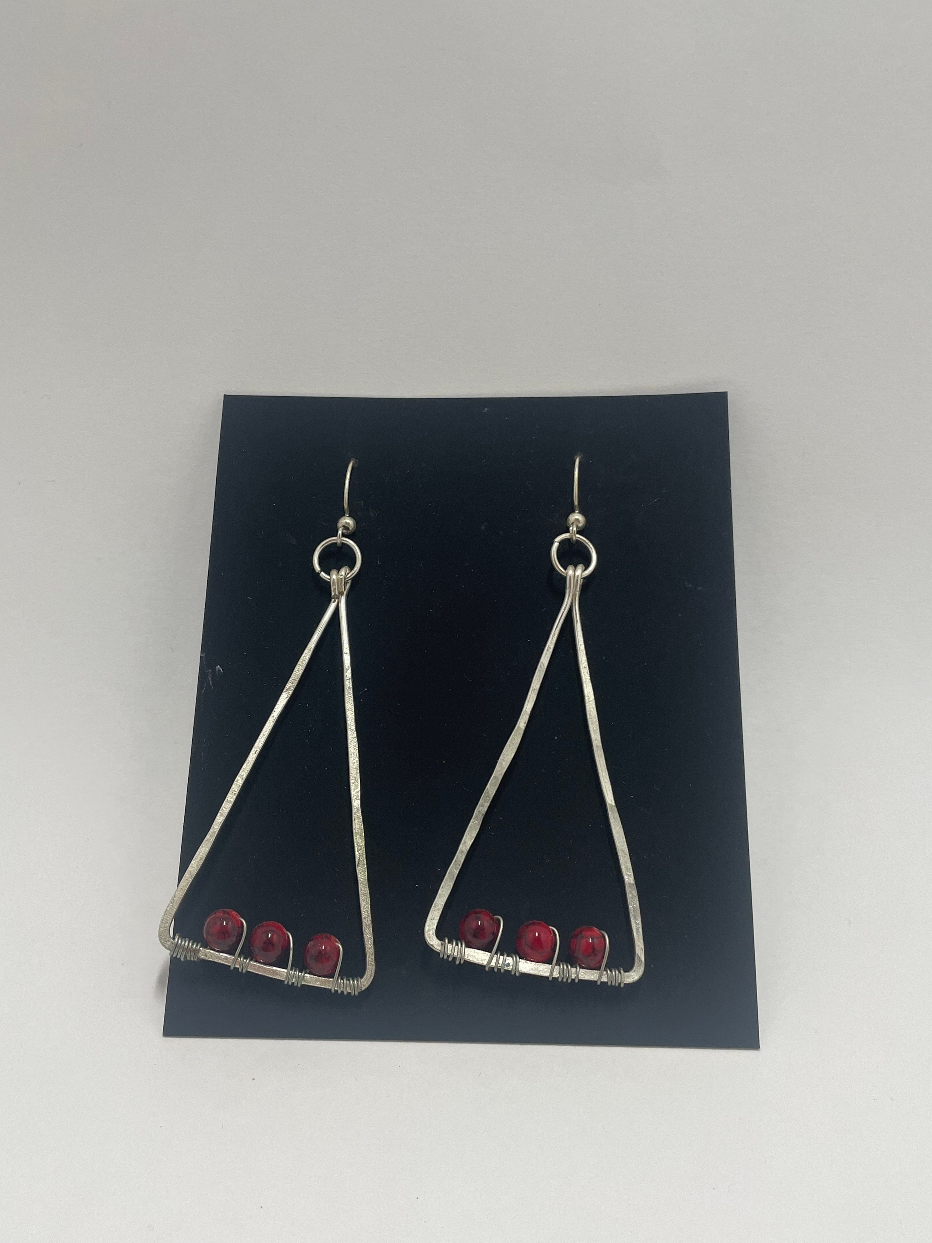 Red Beaded Triangle Earrings