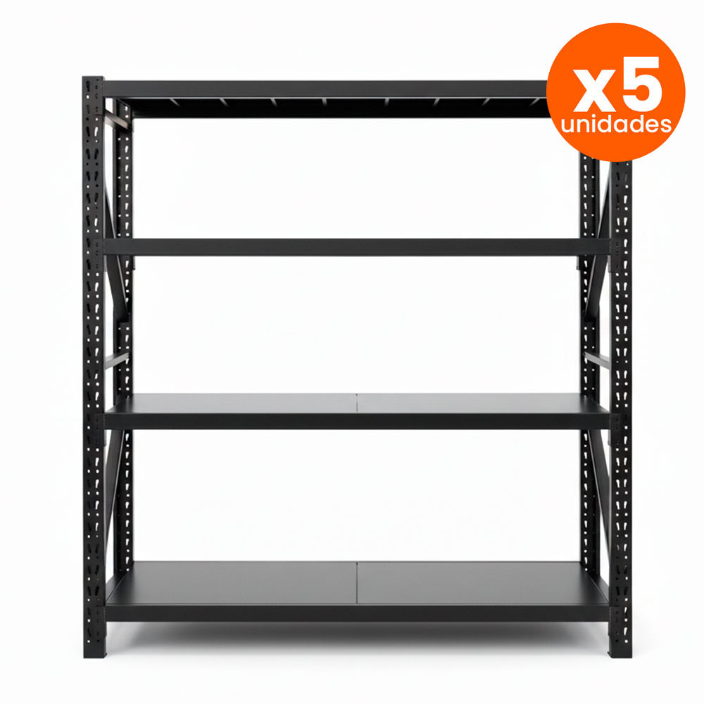 Pack de 5 Estantes Rack Negros de 800 Kilos
