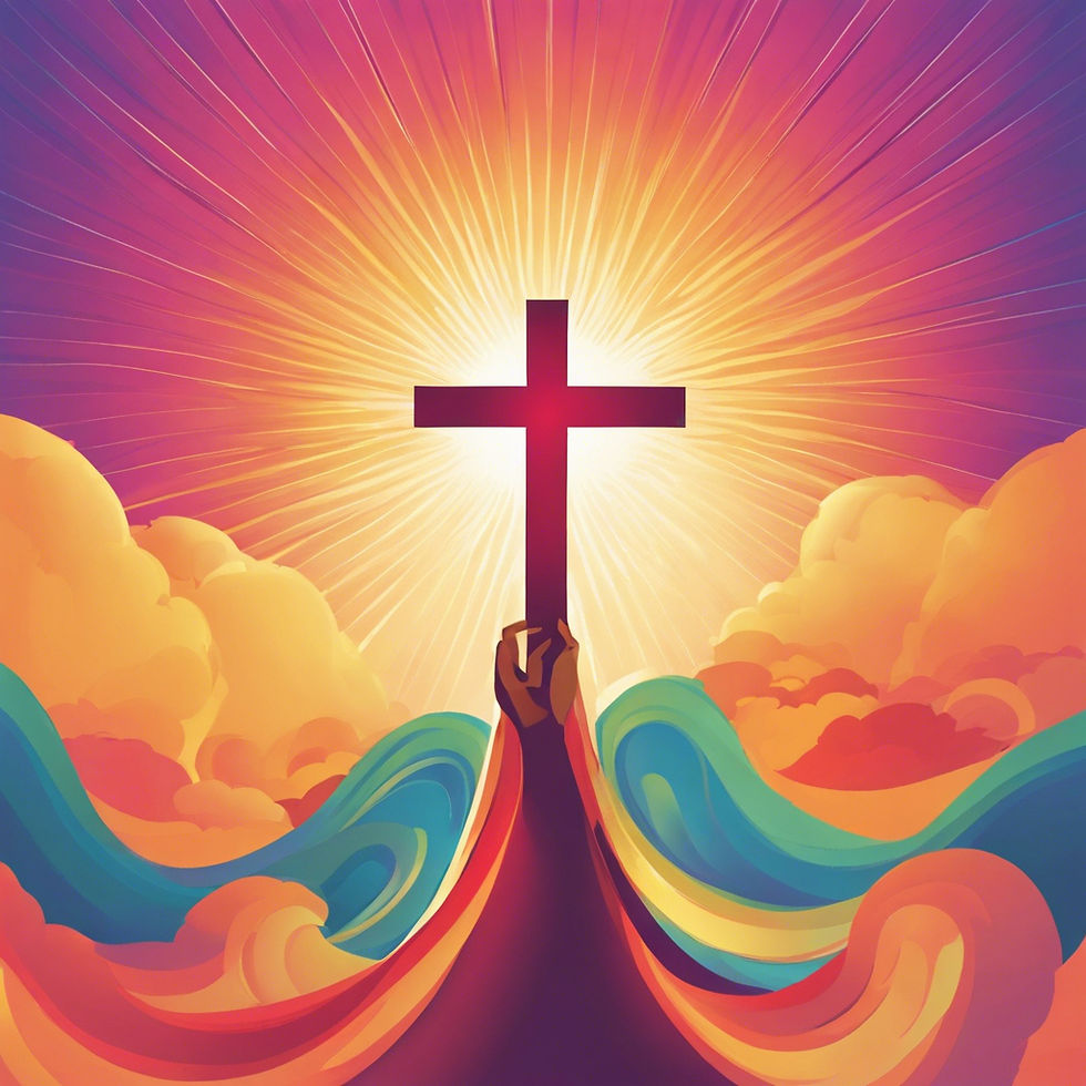 A cross with God's hand lifting it up.