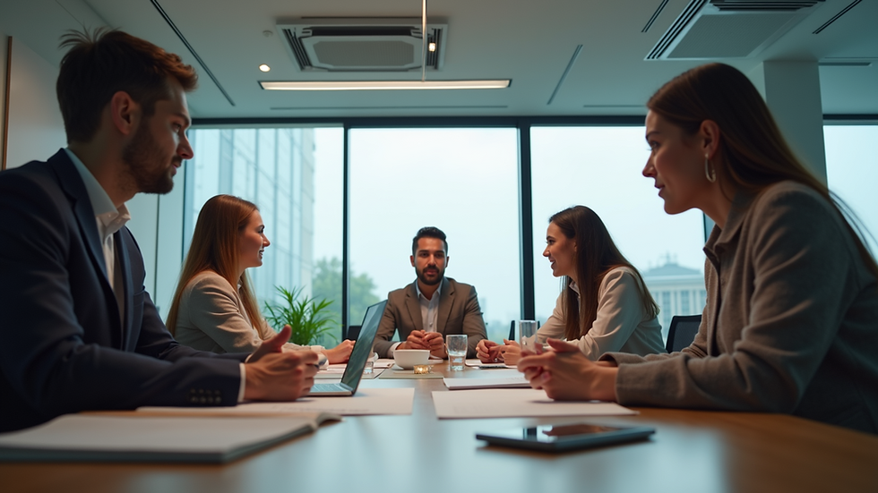 Influential leaders engaged in a strategic discussion during a meeting, fostering collaboration and innovation.