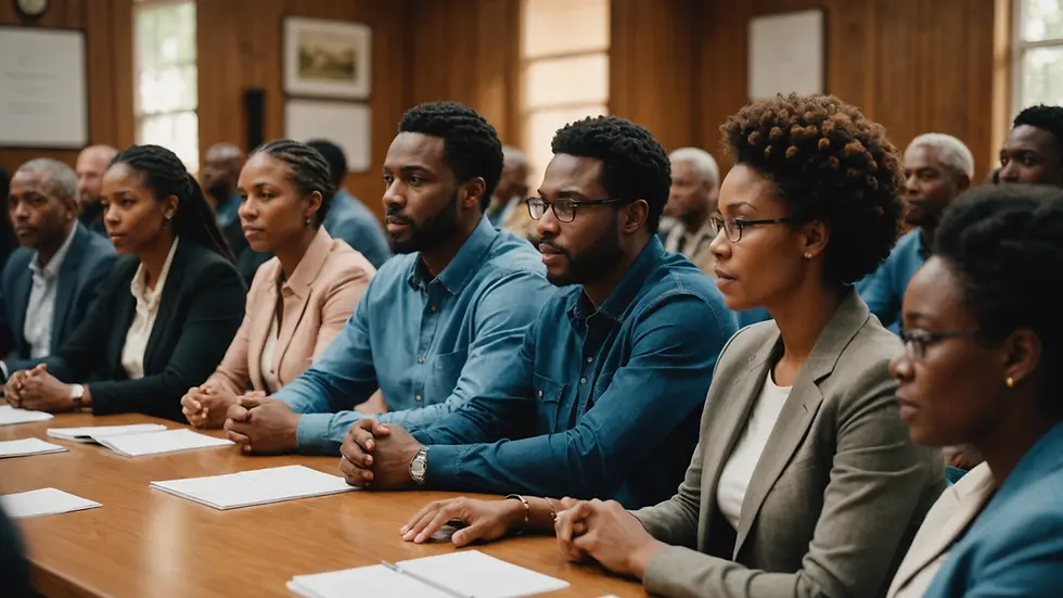 Close-up view of a community meeting discussing restorative justice