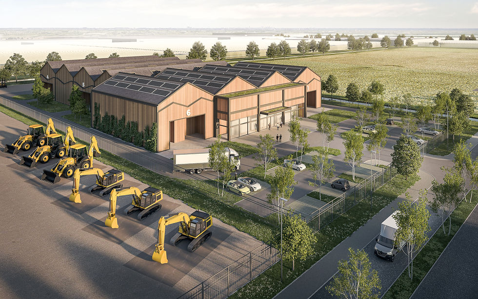 Architectural visualization, aerial view by Musa Architects | Logistics hub | The Netherlands