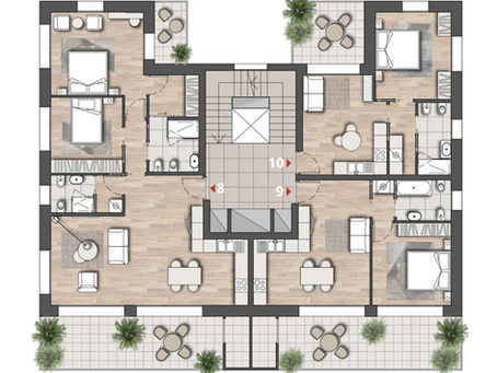 Furnished floor plans and Axonometric schemes for Real Estate development