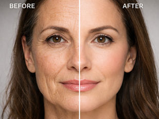 Woman face showing the before and after face aging process
