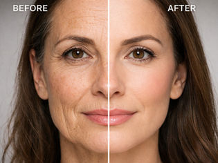 Woman face showing the before and after face aging process