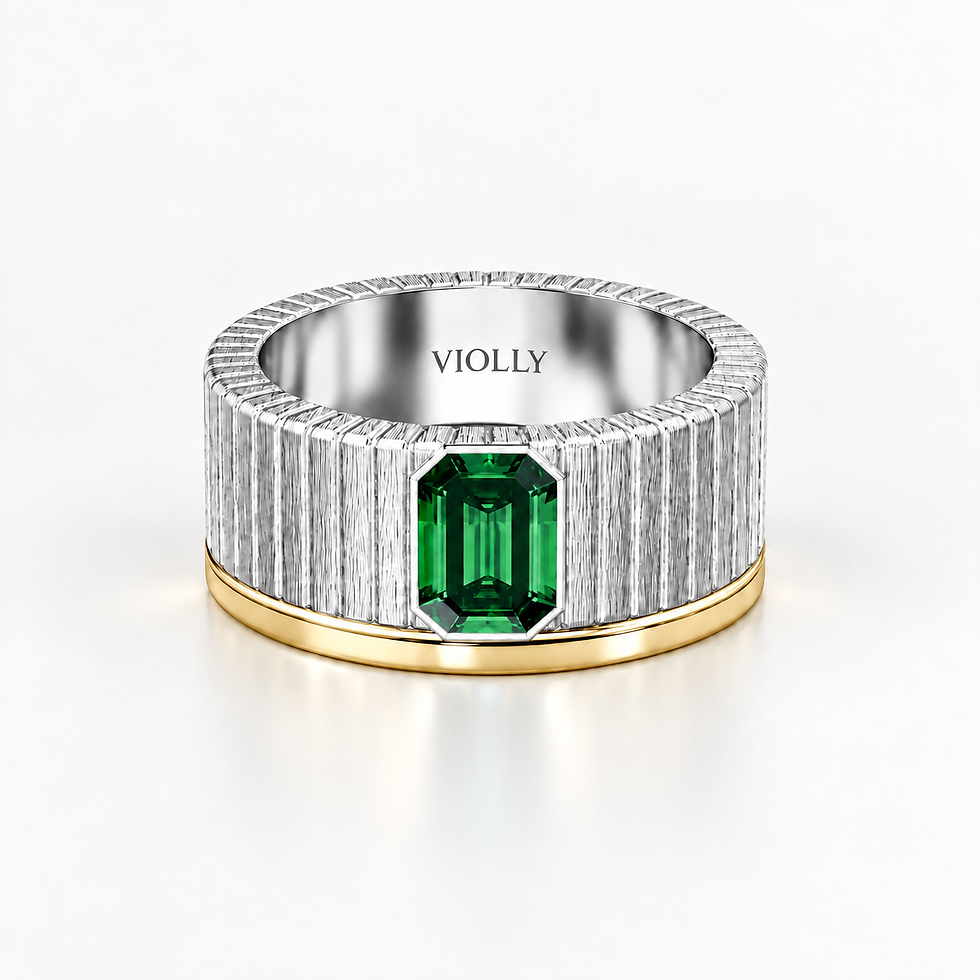 Miniatura: ANEL MASCULINO VIOLLY — PRATA 950, OURO 18K E GEMA VERDE