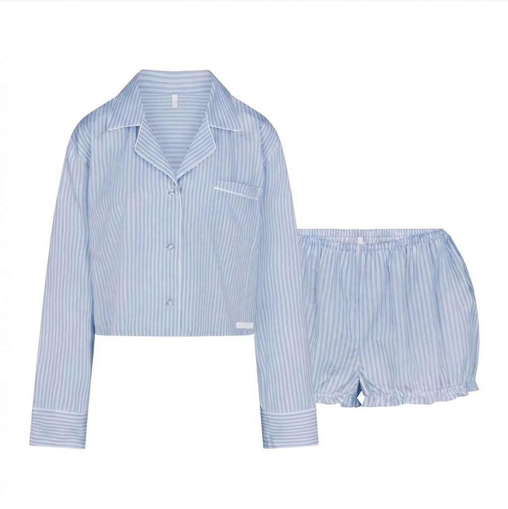 CONJUNTO DE BLUSA CROPPED DE BOTÕES E SHORT BOX