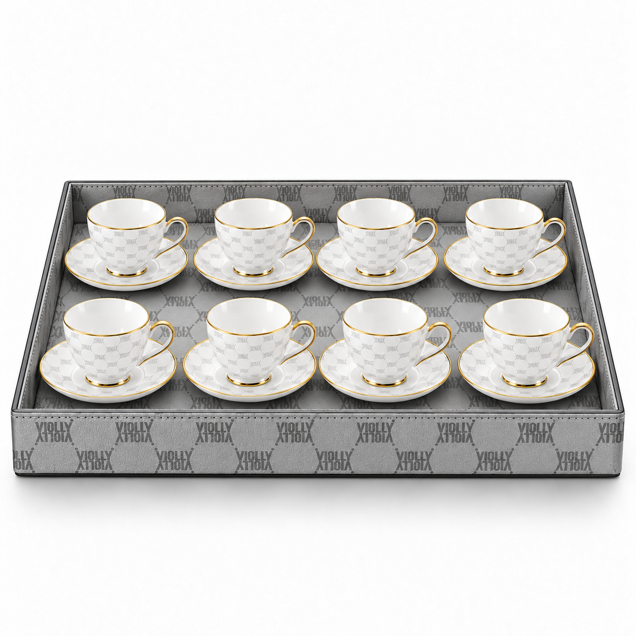 CONJUNTO DE 8 XÍCARAS COM PIRES E BANDEJA ORGANIZADORA VIOLLY