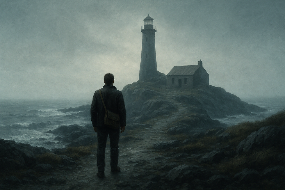 Le protagoniste de l'histoire arrivant sur une île