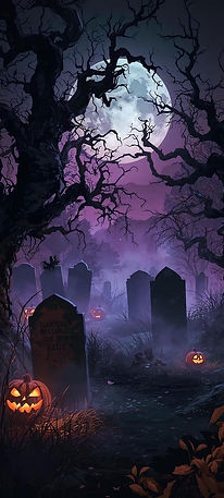 Paysage d'un cimetière avec des citrouilles d'Halloween