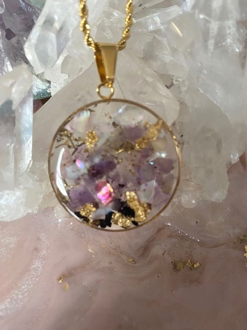 transparant orgonite hanger schelp rond