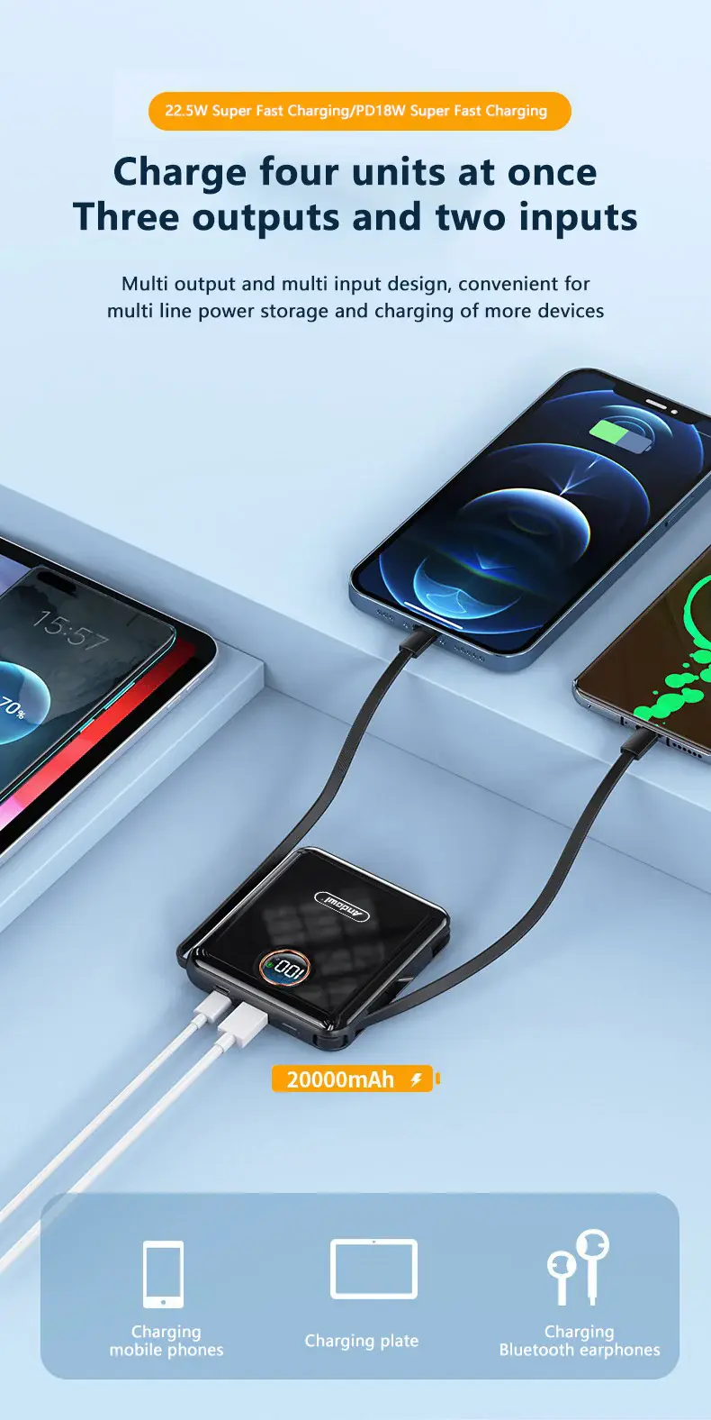 Thumbnail: Andowl Q-CD227 15,000mAh PD 22.5W QC Fast Charge PowerBank with Battery Meter