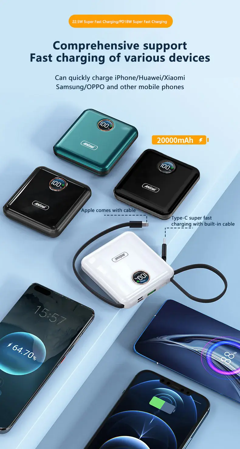 Miniature : Andowl Q-CD227 15,000mAh PD 22.5W QC Fast Charge PowerBank with Battery Meter
