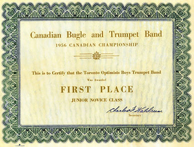 Toronto Optimists History - 1st Place Certificate 1956