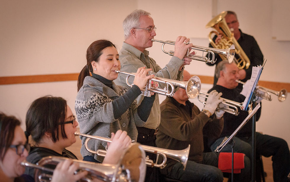 Heather, her daughter, Yun, Doug, Ric, Joe & Dave, Optimists Alumni rehearsing (Legion, 2016)