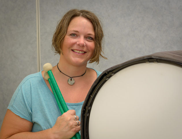 A bass drmmer (Oktobercorps rehearsal, Sept 9, 2018)