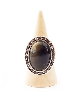 Bague réglable réalisée en pierre naturelle Obsidienne dorée