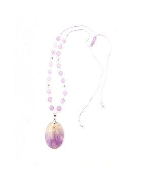 Collier ajustable réalisé en Améthyste lavande et Cristal de roche