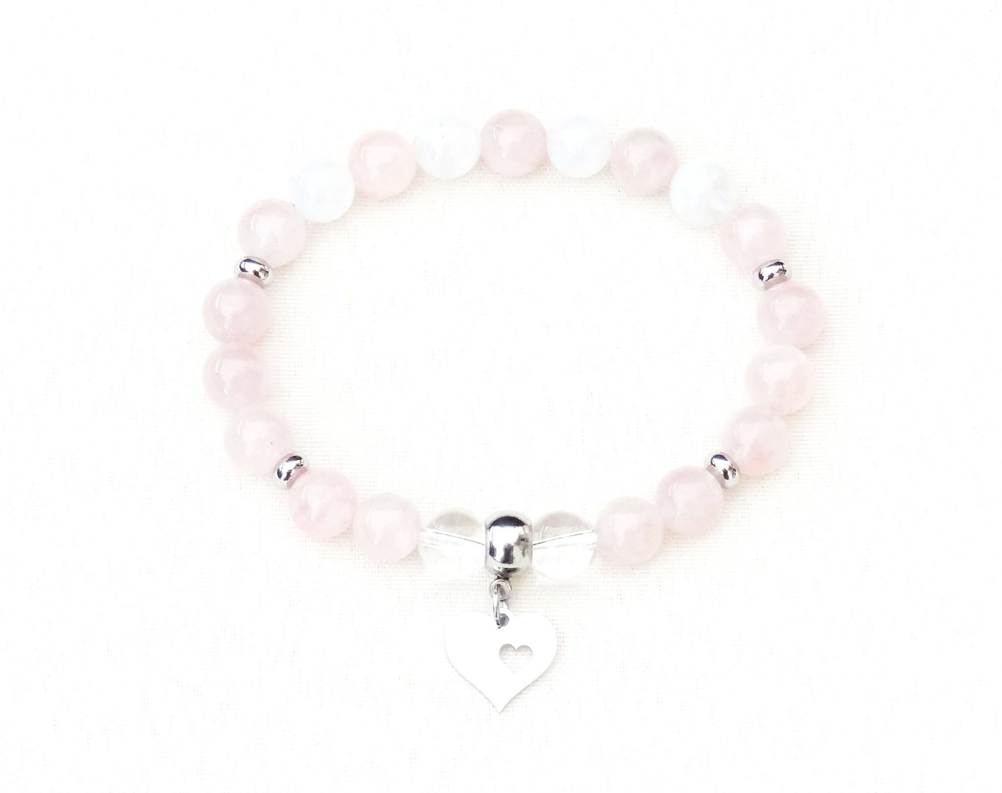 Bracelet en pierre naturelle Quartz rose, Pierre de lune et Cristal de roche