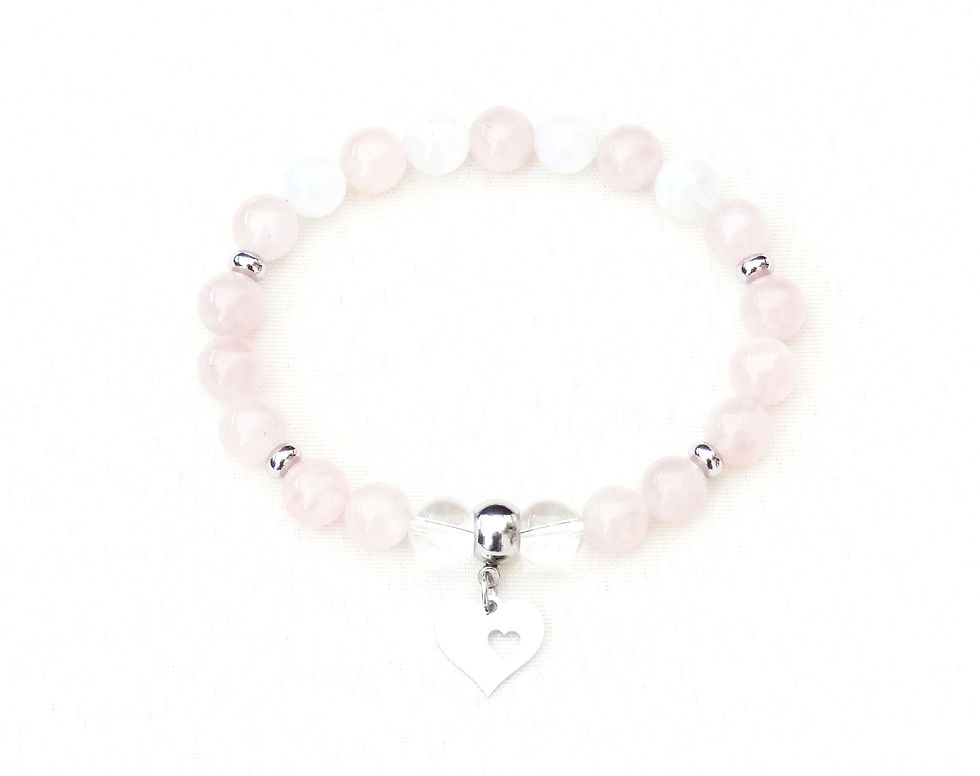 Bracelet en pierre naturelle Quartz rose, Pierre de lune et Cristal de roche