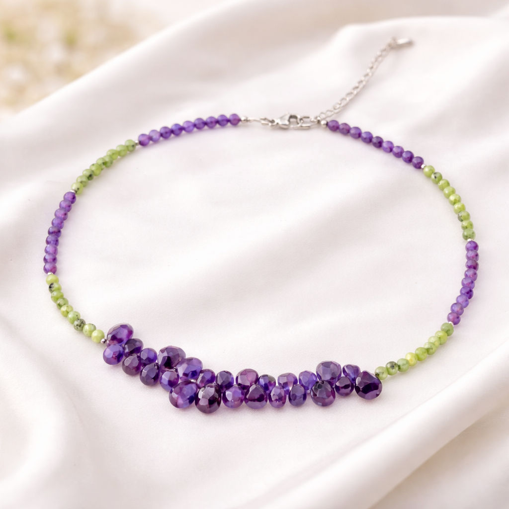 Collier réalisé en pierre naturelle Améthyste et Jade néphrite