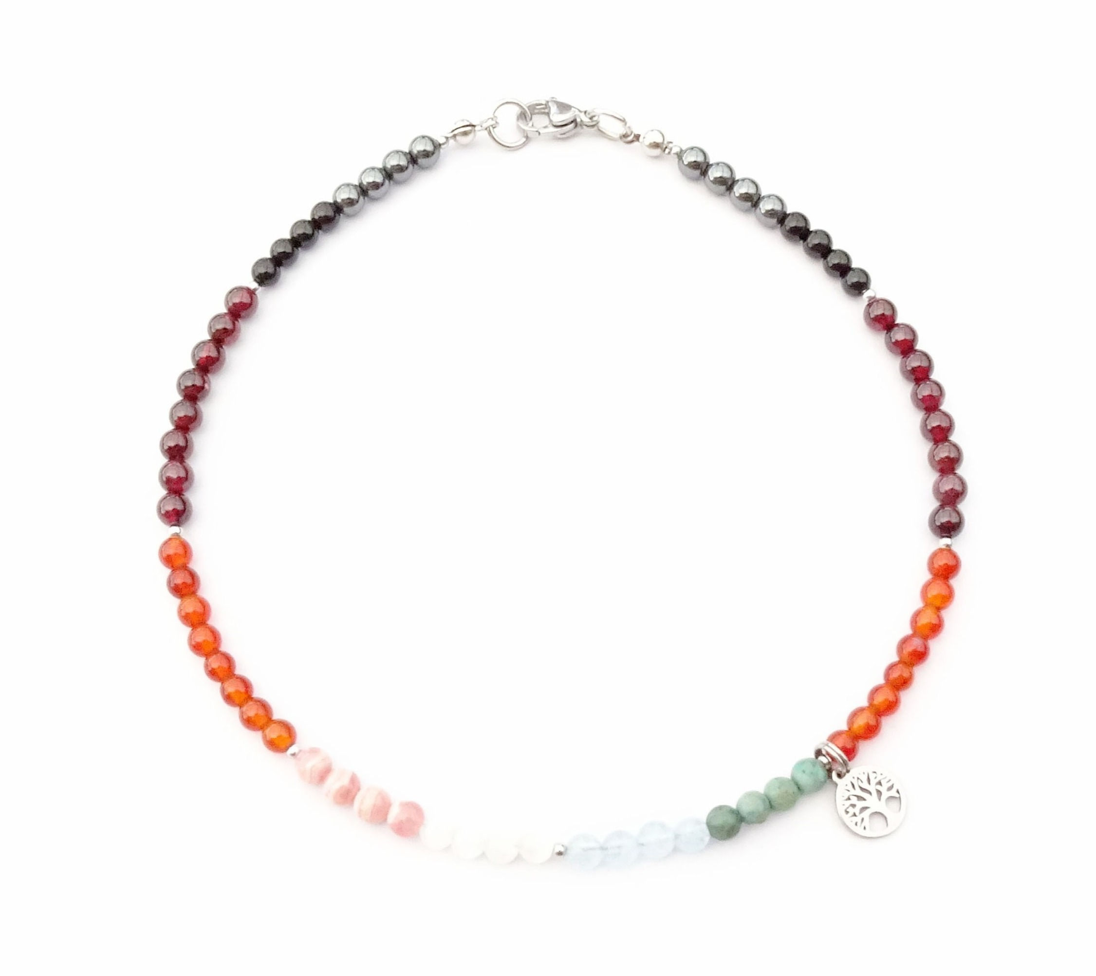 Bracelet de cheville CHEMIN DE VIE réalisé en pierres naturelles et acier