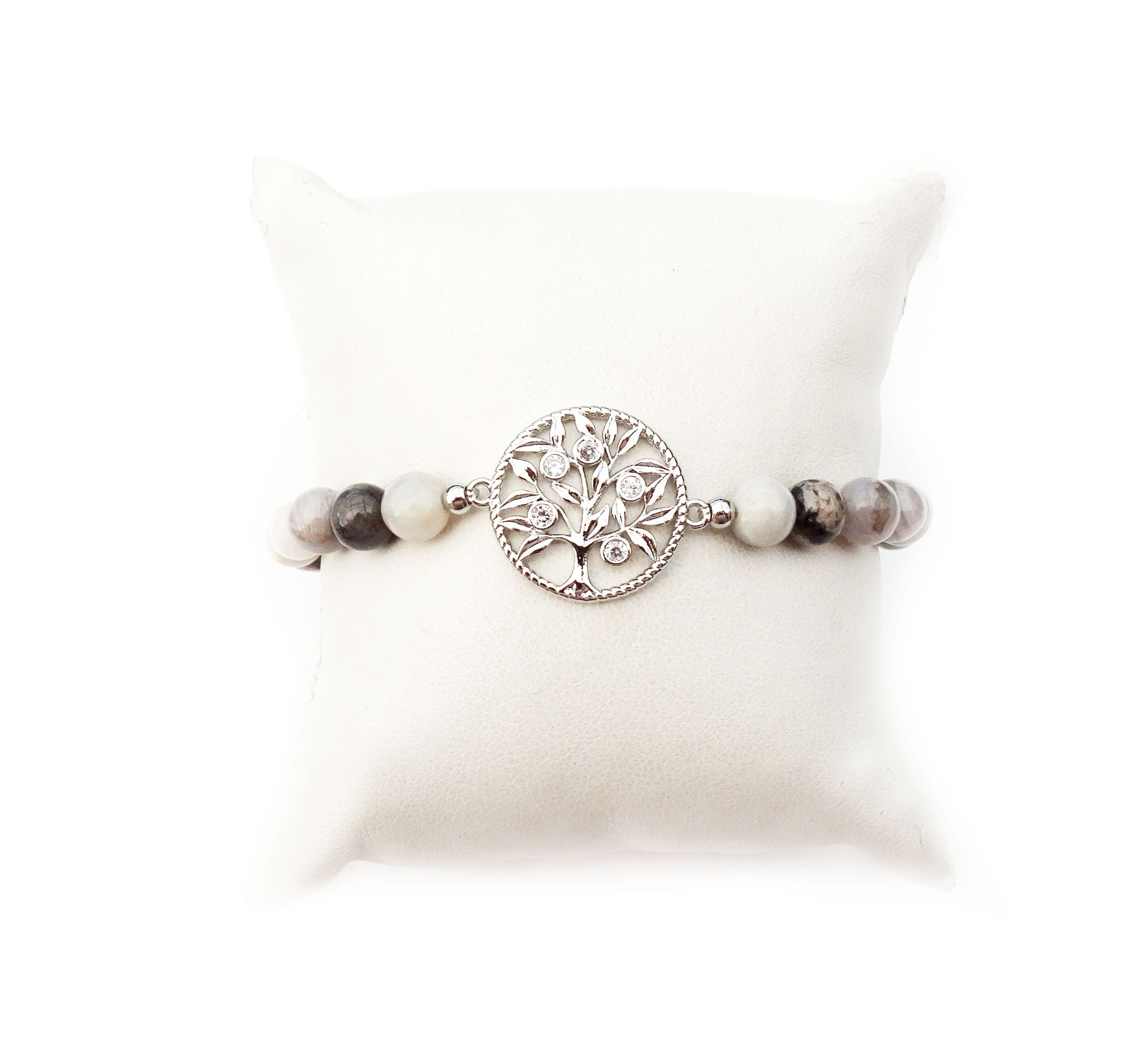 Bracelet réalisé en pierre naturelle Agate feuille de bambou