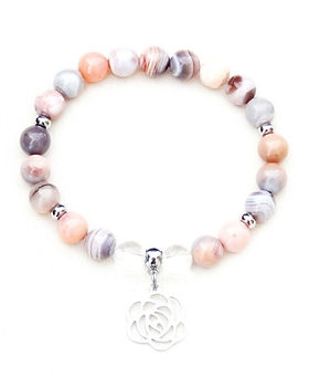 Bracelet réalisé en pierre naturelle Agate Botswana rose et Cristal de roche