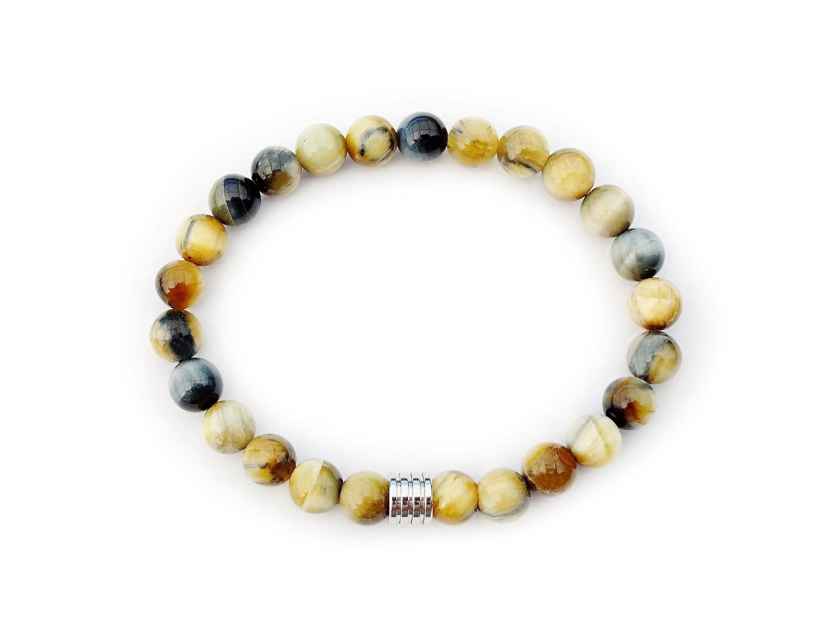 Bracelet homme en pierre naturelle Œil de tigre mélangé avec Œil de faucon