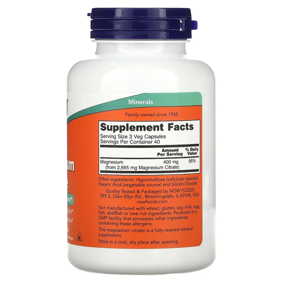Miniatura: 733739012944 NOW Foods Citrato de Magnesio 400 mg 120 Capsulas Veganas