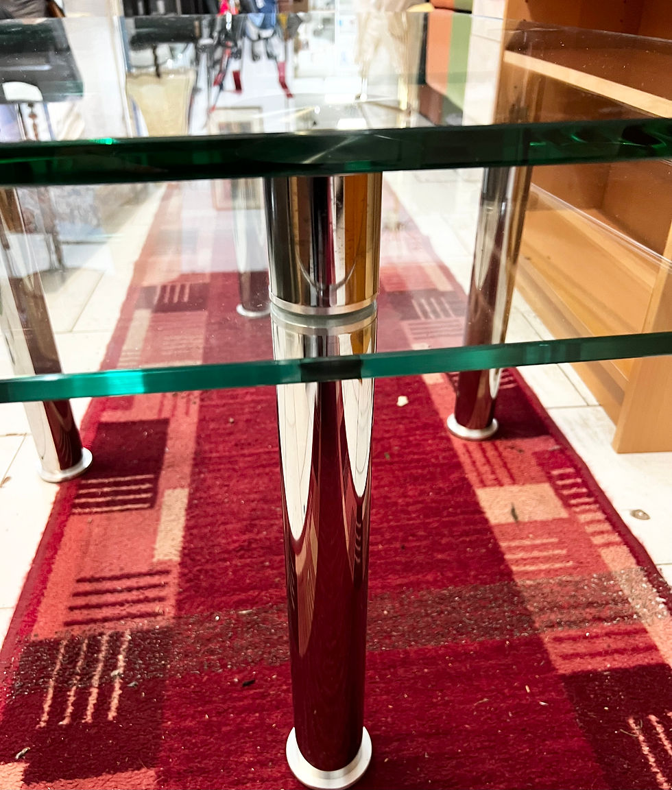 Miniaturbild: Glastisch Couchtisch eckig mit Chrombeinen und Ablage