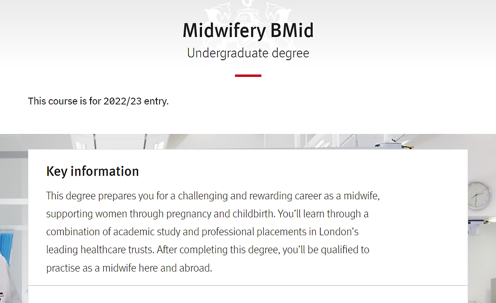 City Midwifery webpage screenshot