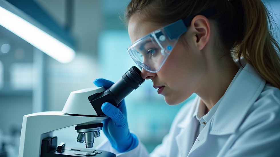 Close-up view of a laboratory technician analyzing samples