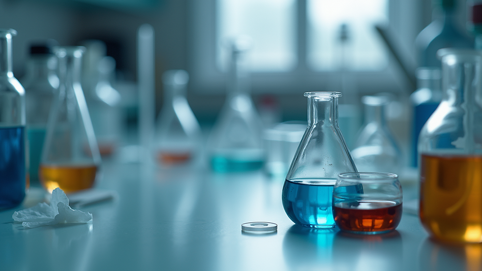 Close-up view of a laboratory setup with chemical materials