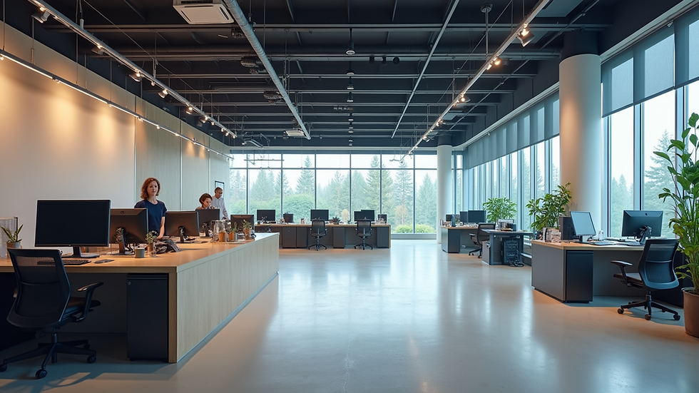 Wide angle view of a modern customer service center