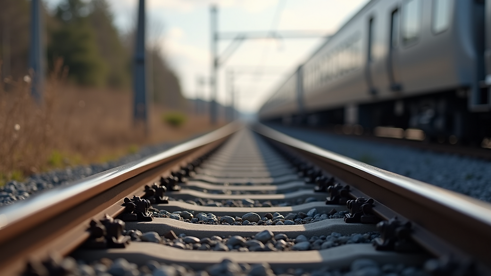 Close-up view of a railway track with modern rolling stock