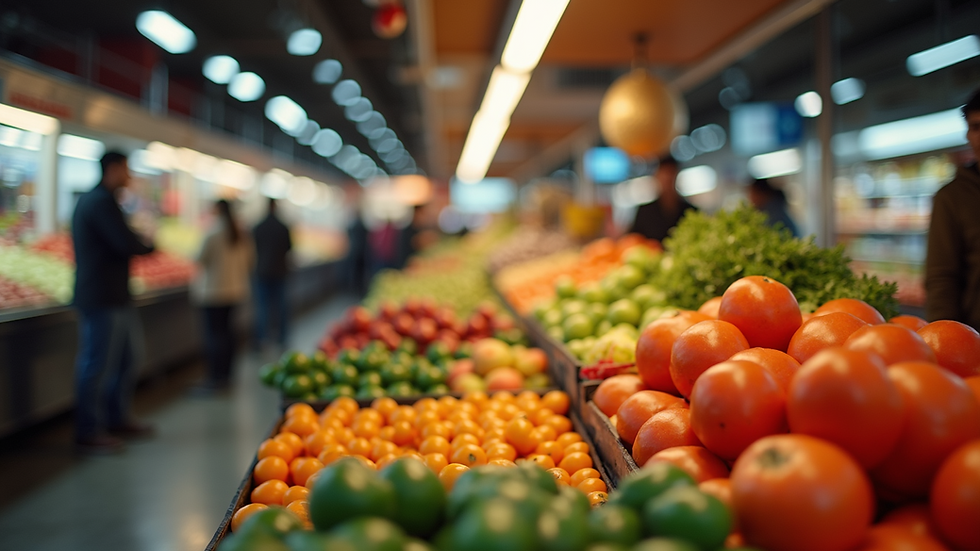Eye-level view of international food market