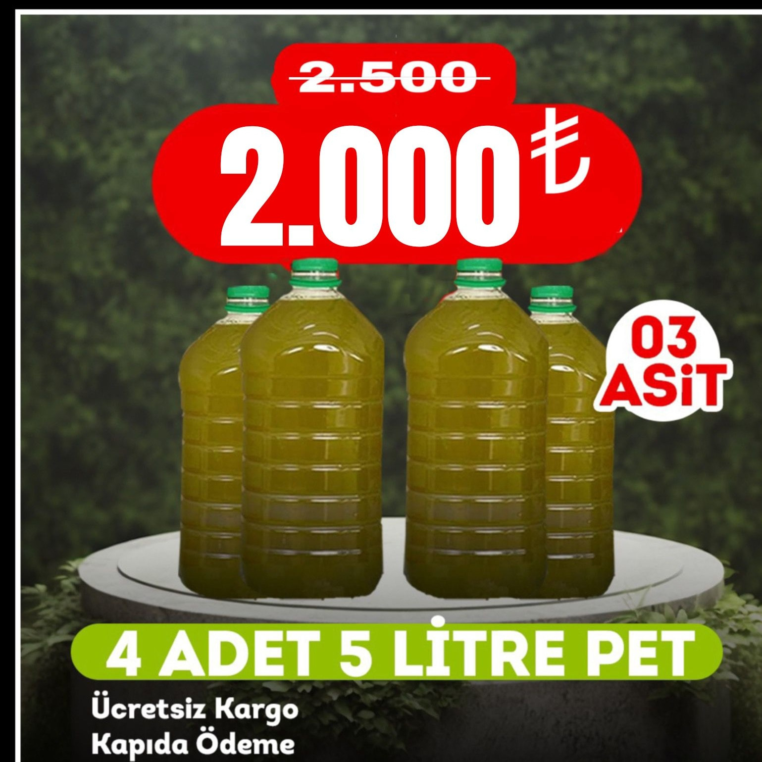 0.3 ASİT ZEYTİNYAĞI – PET ŞİŞE, AYVALIK TAŞ BASKI, SOĞUK SIKIM