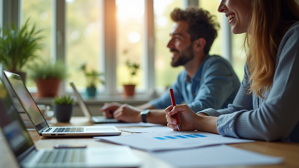 Eye-level view of a modern workspace with a laptop and productivity apps open