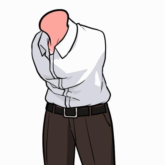 前かがみ