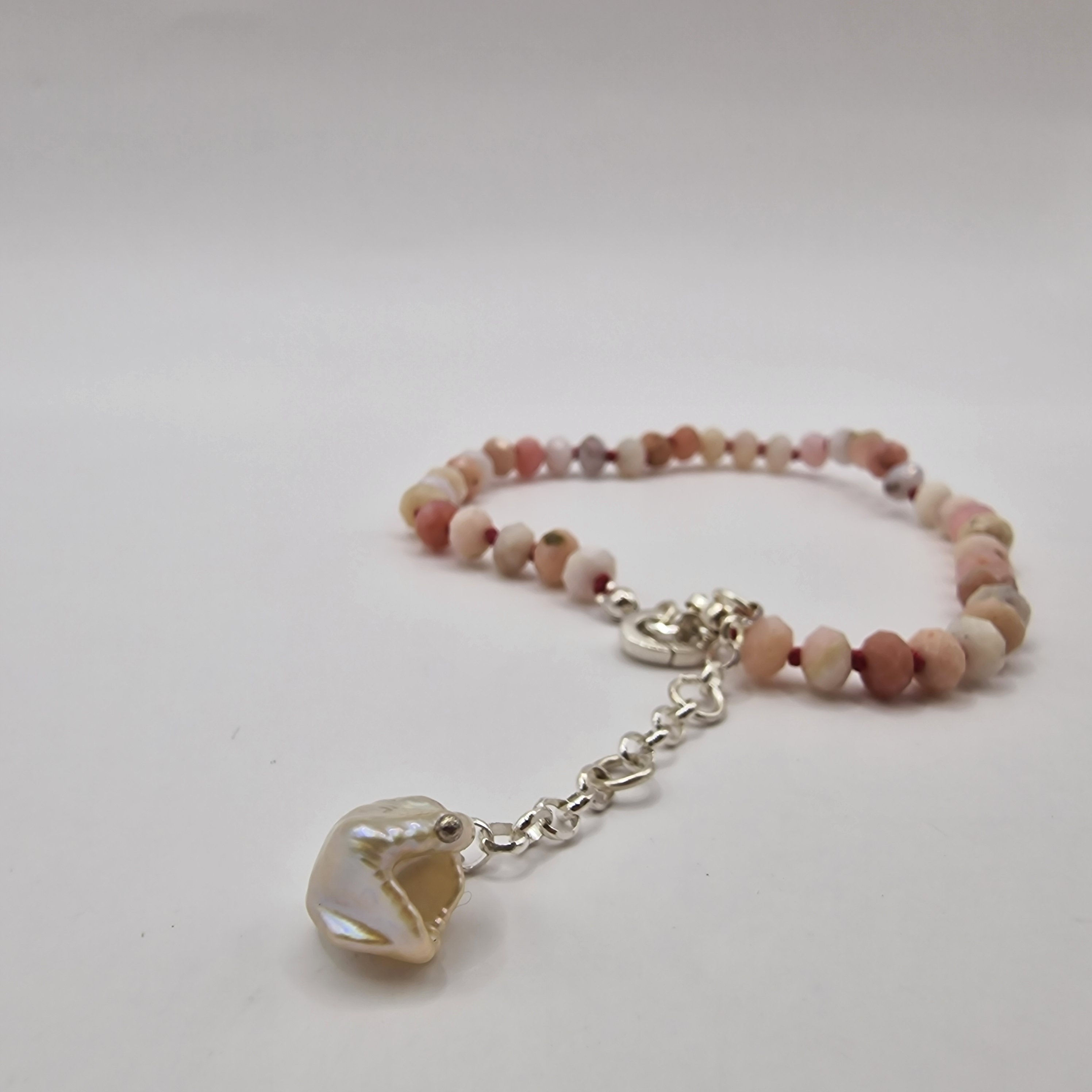 Hand knotted pink Opal & Keshi Pearl adjustable anklet 