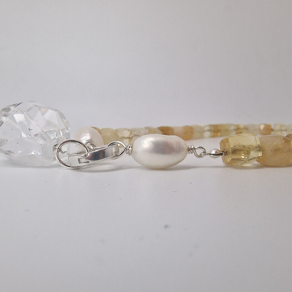Thumbnail: Hand knotted Citrine, Pearl & Clear Quartz necklace