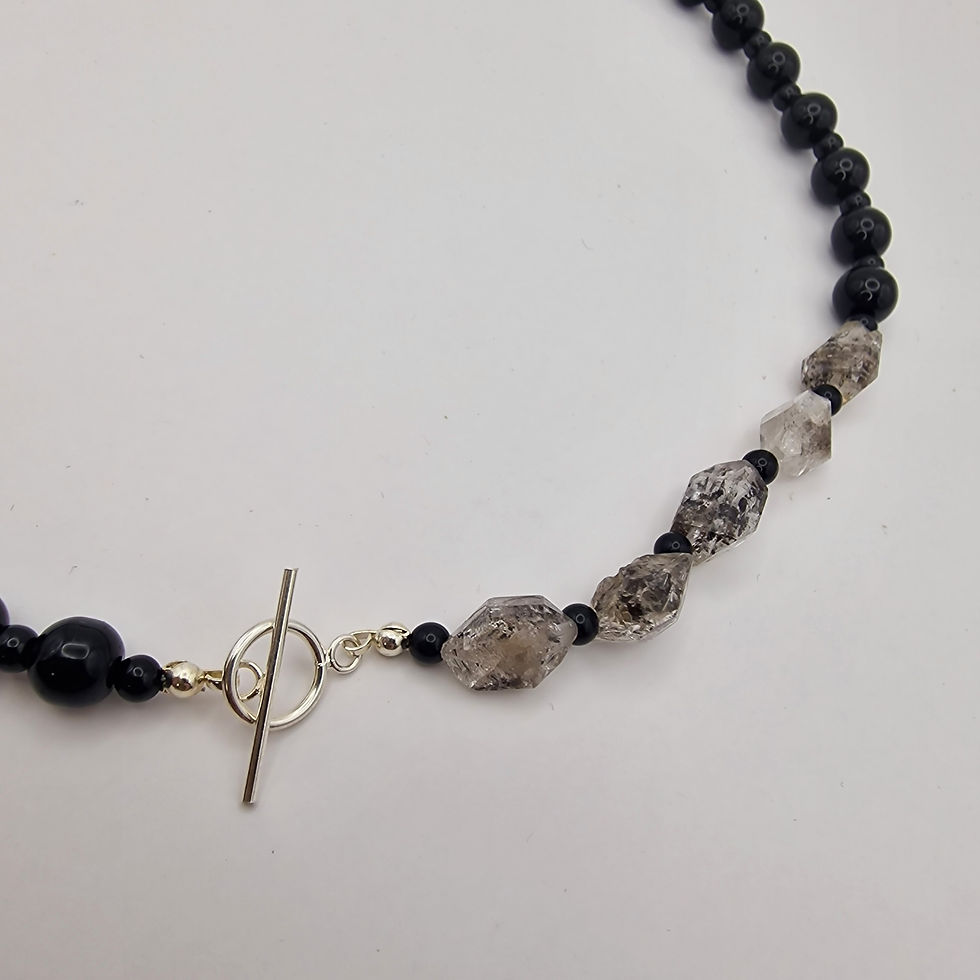 Thumbnail: Black obsidian and Herkimer diamond necklace